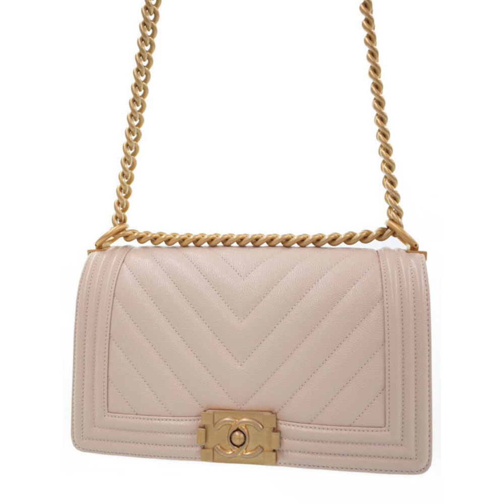 Chanel Boy Chain Shoulder Bag Pink Beige